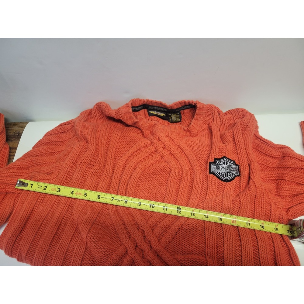 Harley Davidson Orange Cable Knit Sweater Men's Small Cotton - Picture 11 of 11